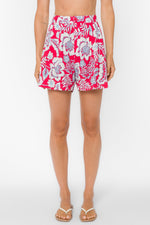 Load image into Gallery viewer, Donald Floral Shorts in Raspberry Floral Garden
