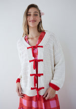 Load image into Gallery viewer, Tramontana Cardigan Sweater in Ivory/Red

