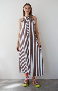 Morena Midi Dress in Brown/White Stripe