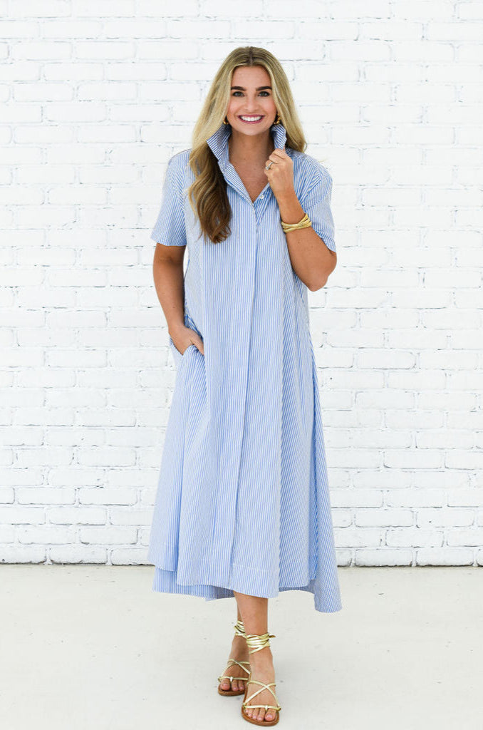 Millie Long Dress in Blue Stripe