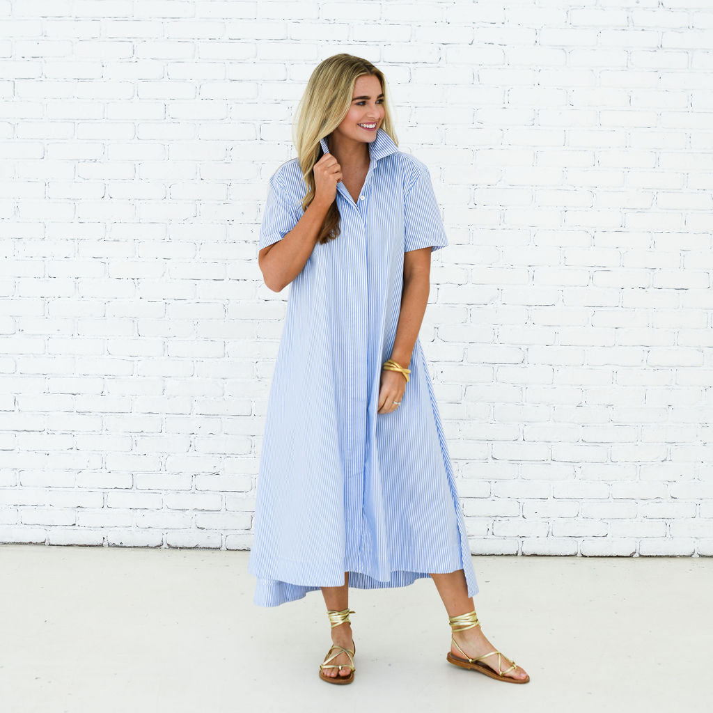 Millie Long Dress in Blue Stripe