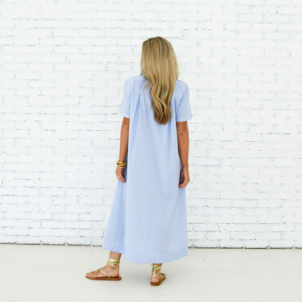 Millie Long Dress in Blue Stripe