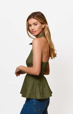Load image into Gallery viewer, Colbie Halter Neck Twist Top in Olive
