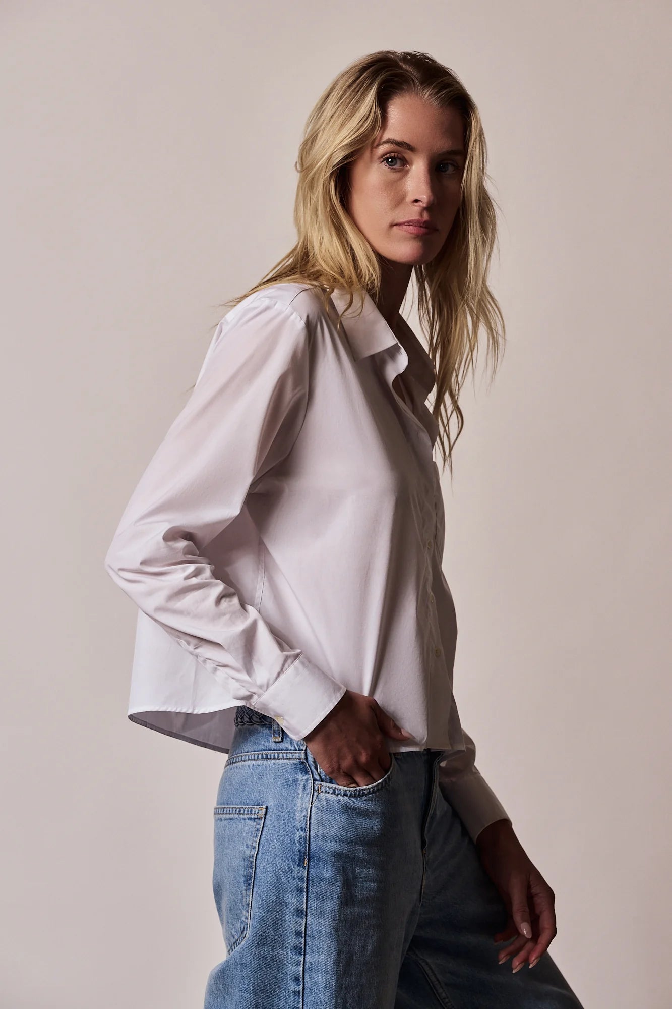 The Long Sleeve Boxy Crop in White