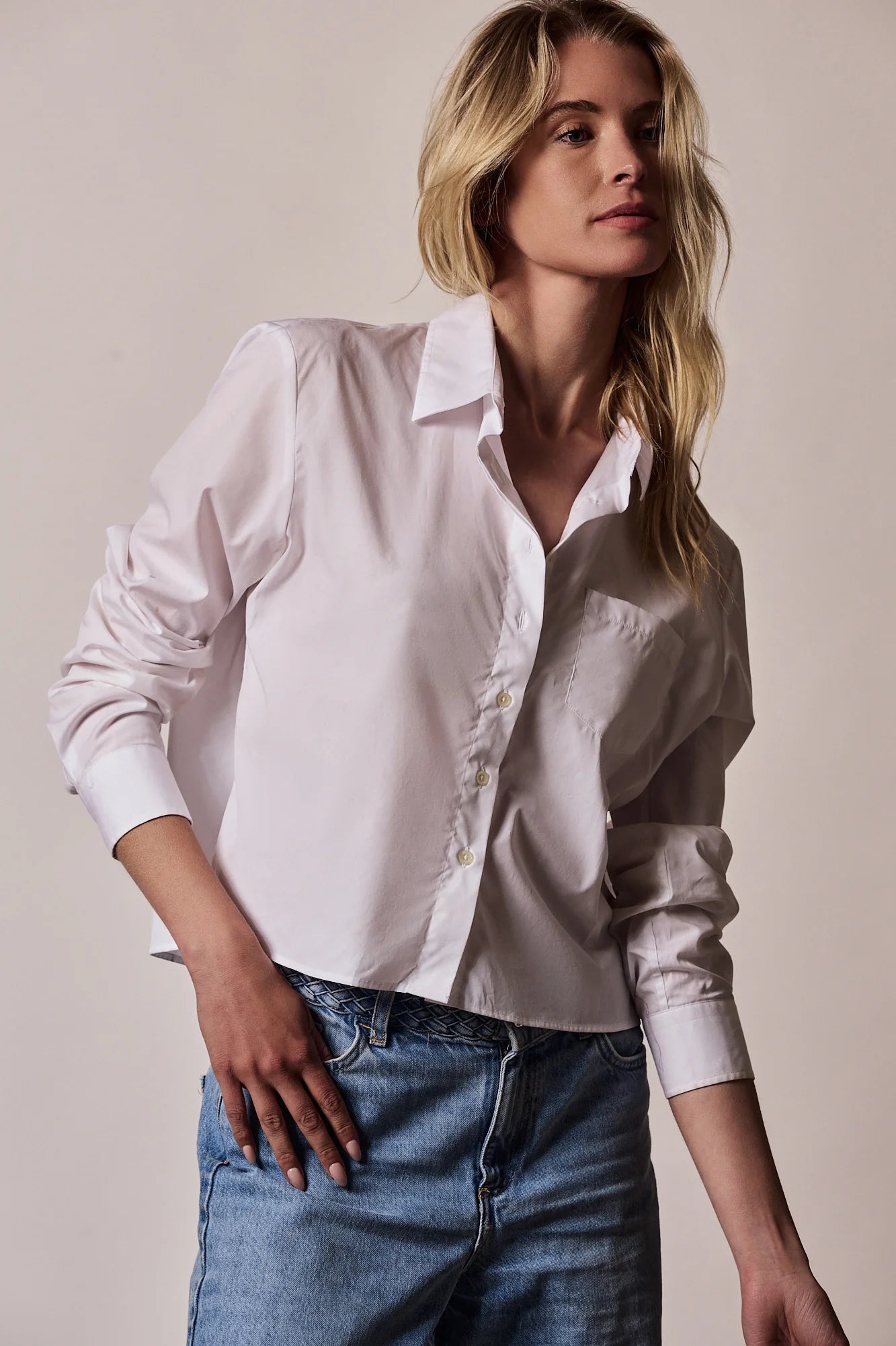 The Long Sleeve Boxy Crop in White