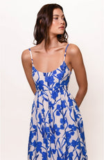 Load image into Gallery viewer, Brixton Smocked Back Midi in Navy Condensed Dramatic Outline Floral
