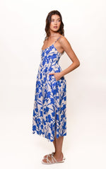 Load image into Gallery viewer, Brixton Smocked Back Midi in Navy Condensed Dramatic Outline Floral

