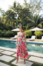Load image into Gallery viewer, Kennedi Twist Front Tiered Maxi in Mint Watercolor Pastel Orchids
