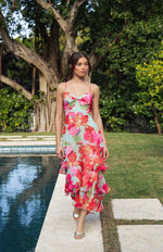 Load image into Gallery viewer, Kennedi Twist Front Tiered Maxi in Mint Watercolor Pastel Orchids
