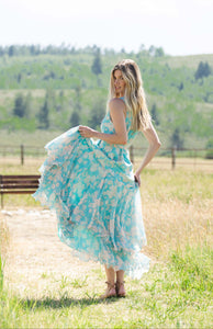 Trinity Wrap Dress in Teal Vintage Vining Floral
