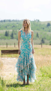 Trinity Wrap Dress in Teal Vintage Vining Floral