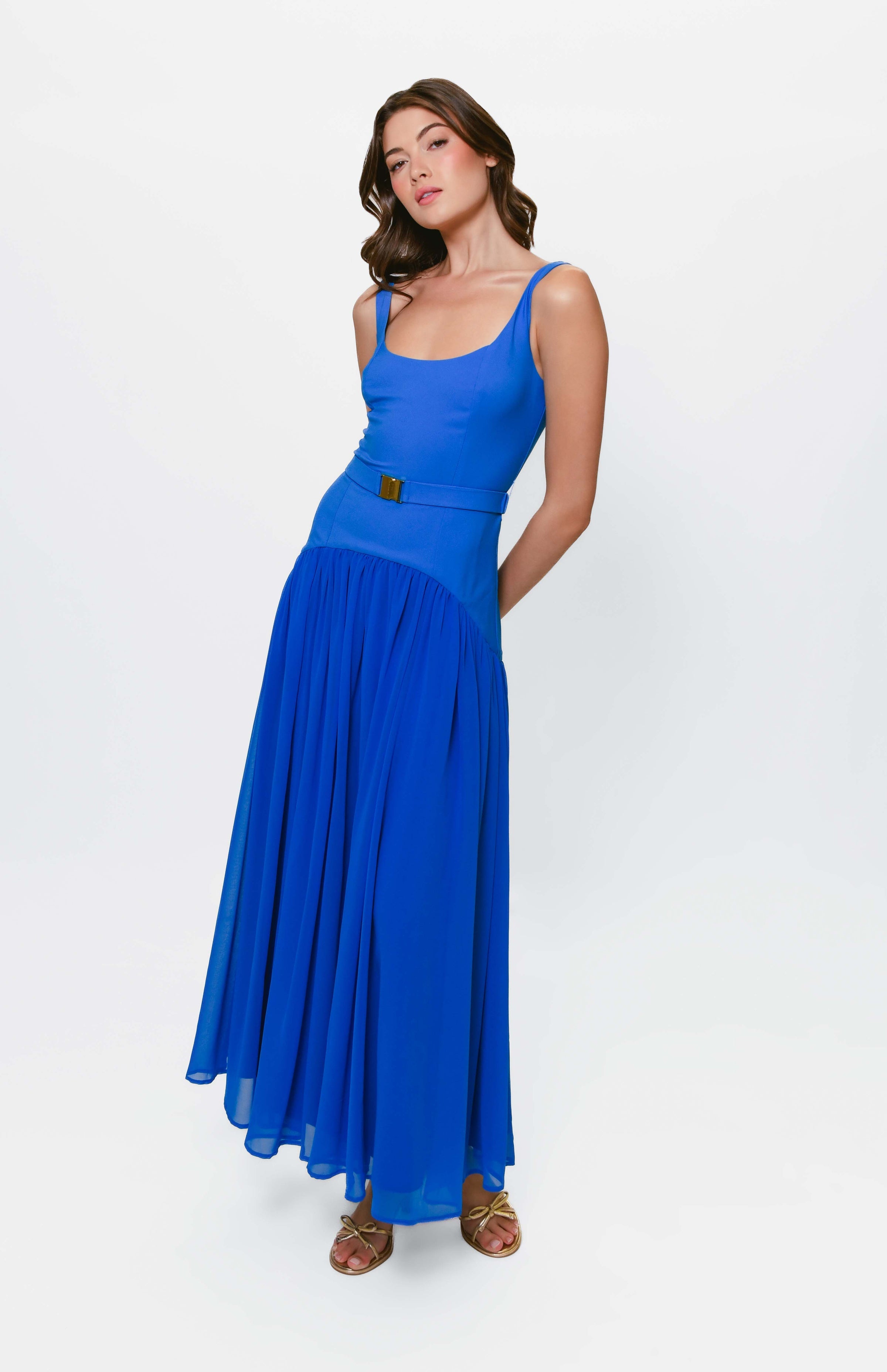 Ridge Drop Waist Maxi in Cobalt