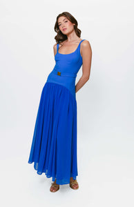 Ridge Drop Waist Maxi in Cobalt