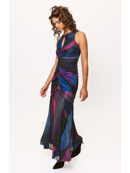 Julia Maxi Dress in Black Multi Mid Century