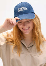 Load image into Gallery viewer, Embroidered Iconique Baseball Hat Navy Denim/Cream
