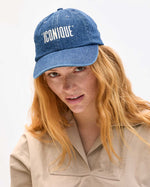 Load image into Gallery viewer, Embroidered Iconique Baseball Hat Navy Denim/Cream
