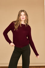 Load image into Gallery viewer, Cashmere Distressed Crew Sweater in Burgundy
