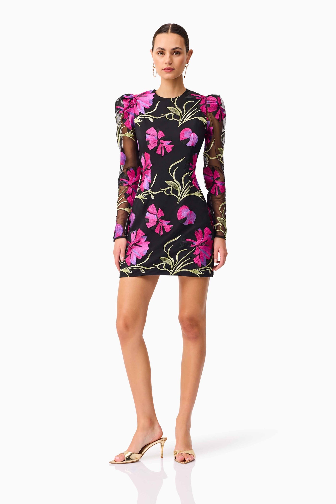 Amaya Long Sleeve Mini Dress in Multi Floral