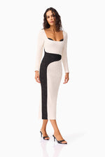 Load image into Gallery viewer, Paloma Long Sleeve Midi Dress in Black and White
