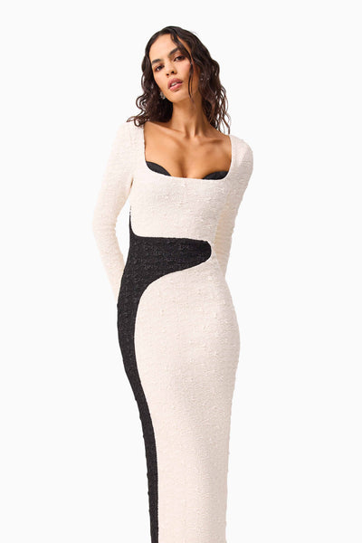 long sleeve black and white bodycon dress Striped Long-sleeve Bodycon Midi Dress Trendy