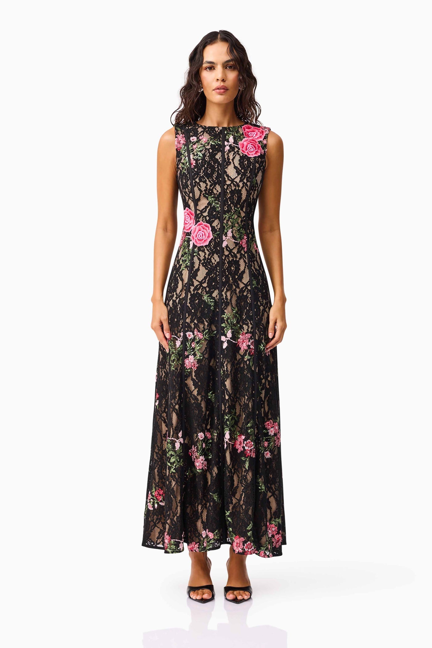 black dress pink flowers Morgaine Gown in Black Floral – Mint Julep