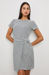 Edie Dress in Ivory Navy Micro Stripe