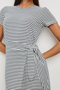 Edie Dress in Ivory Navy Micro Stripe