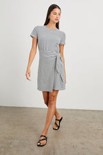 Load image into Gallery viewer, Edie Dress in Ivory Navy Micro Stripe
