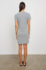 Load image into Gallery viewer, Edie Dress in Ivory Navy Micro Stripe
