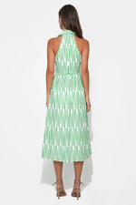 Load image into Gallery viewer, Ruby Halter Embroidery Midi Dress in White/Green
