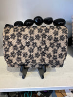 Load image into Gallery viewer, The Nica Rattan Clutch in Black Flowers
