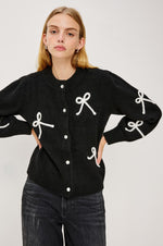 Load image into Gallery viewer, Francesca Bow Cardigan in Black/Ivory
