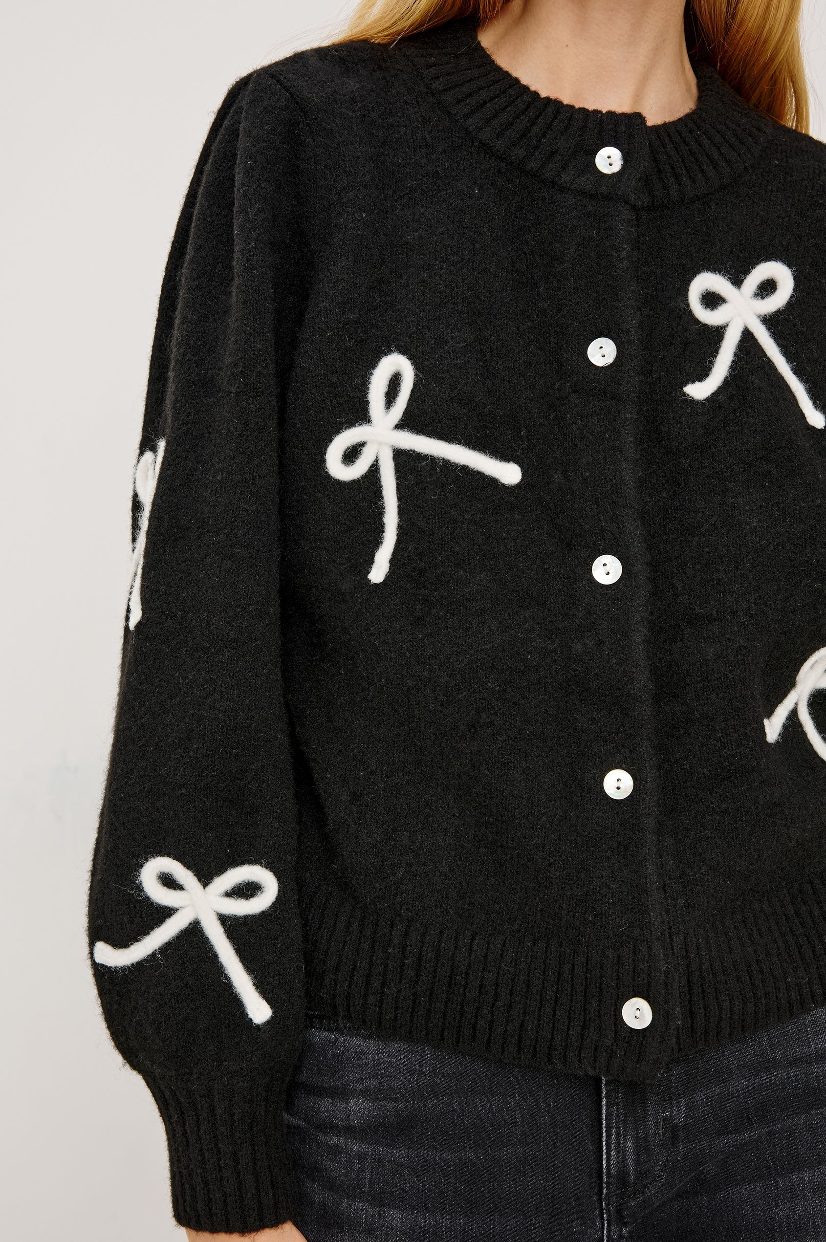 Francesca Bow Cardigan in Black/Ivory