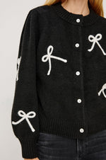 Load image into Gallery viewer, Francesca Bow Cardigan in Black/Ivory
