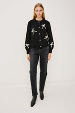 Load image into Gallery viewer, Francesca Bow Cardigan in Black/Ivory
