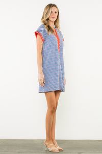 Short Sleeve Striped Dotted Dress in Blue