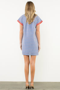 Short Sleeve Striped Dotted Dress in Blue