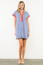 Load image into Gallery viewer, Short Sleeve Striped Dotted Dress in Blue
