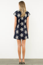 Load image into Gallery viewer, Short Sleeve Embroidered Dress in Navy

