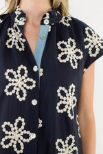 Load image into Gallery viewer, Short Sleeve Embroidered Dress in Navy

