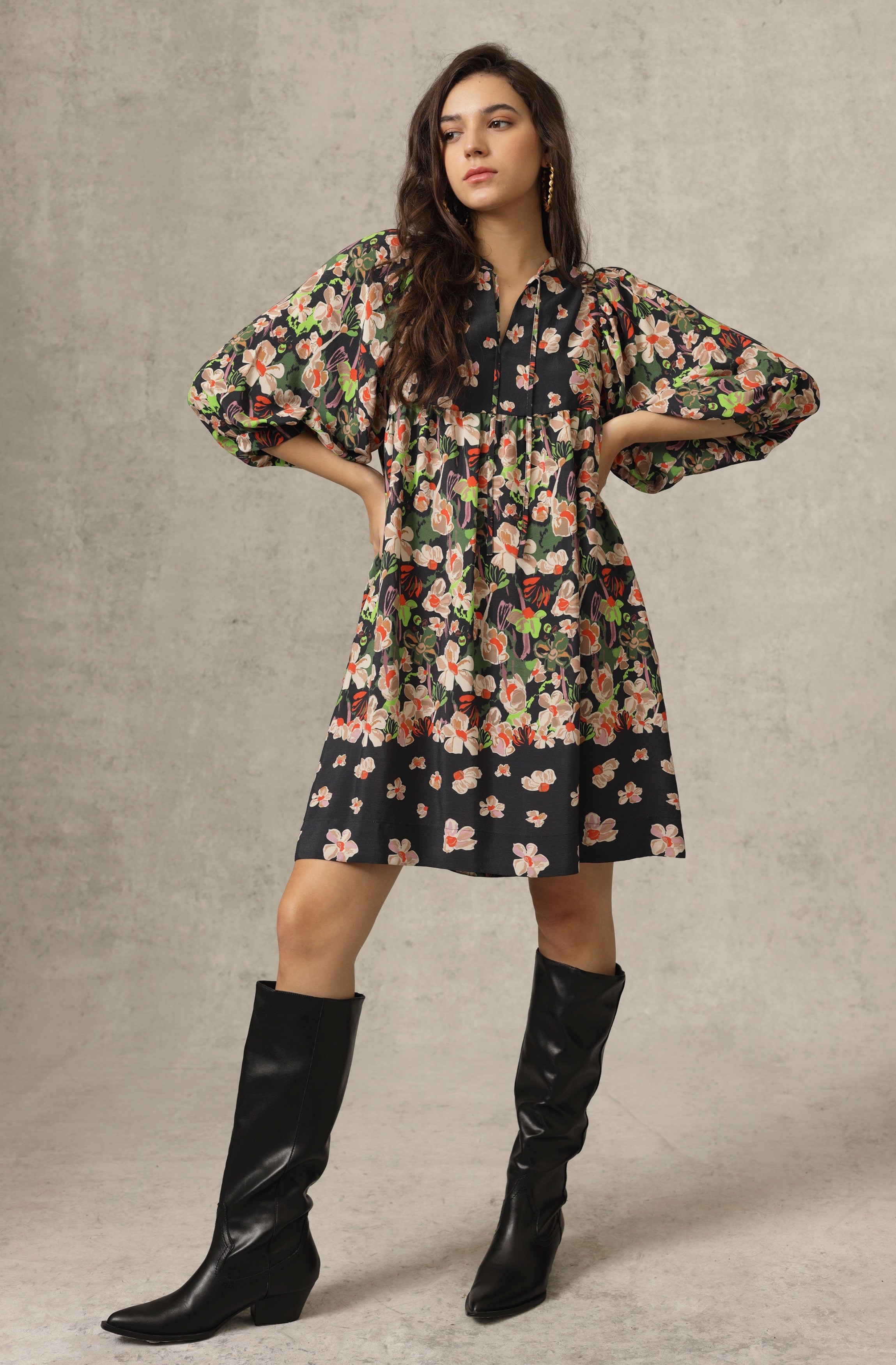 Melinda Print Dress in Black