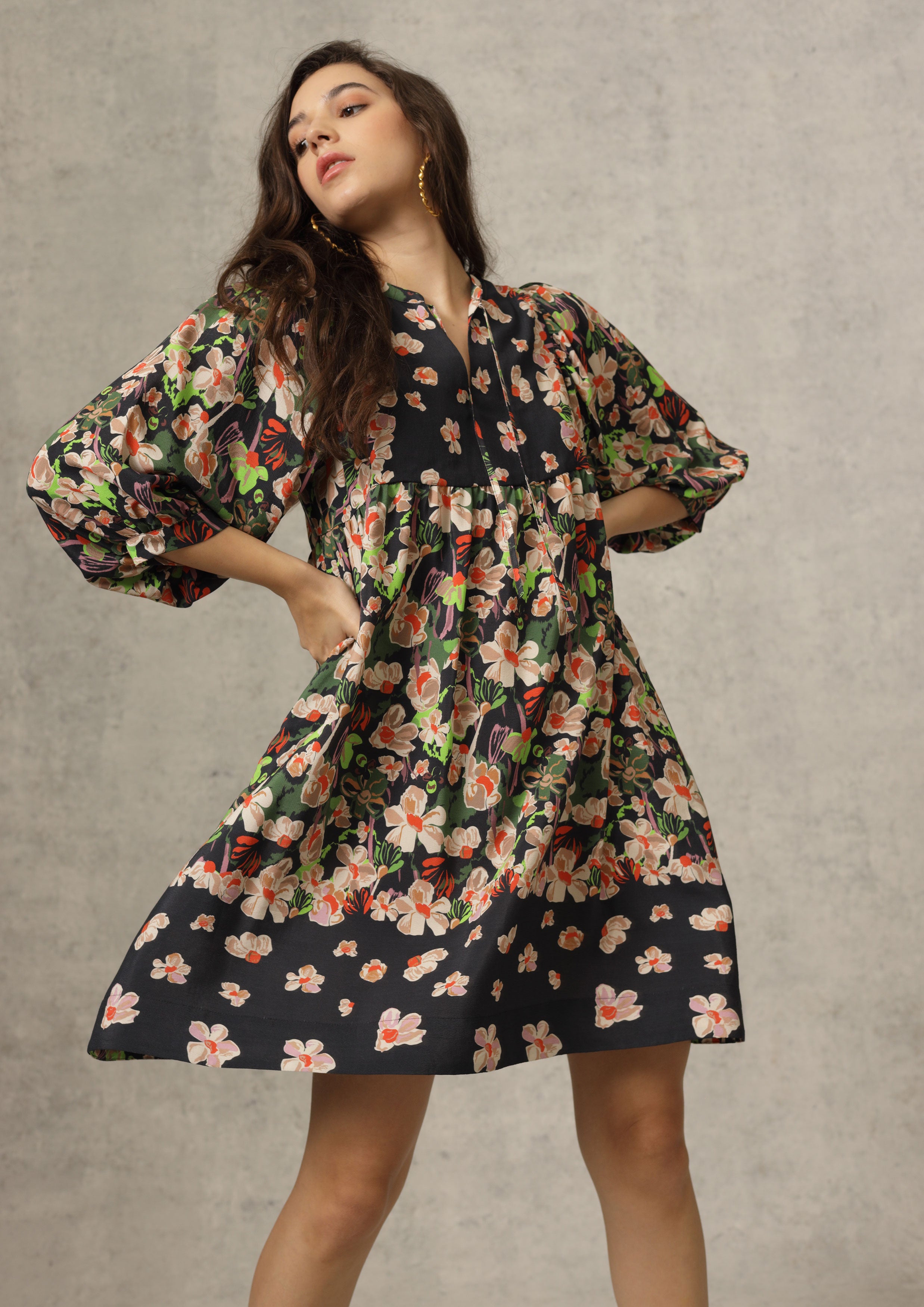 Melinda Print Dress in Black