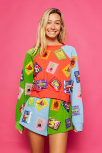 Colorblock Stamp Sweatshirt in Multi