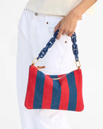 Load image into Gallery viewer, Flat Clutch w/ Tabs in Poppy/French Blue Canvas Stripe
