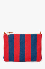 Load image into Gallery viewer, Flat Clutch w/ Tabs in Poppy/French Blue Canvas Stripe

