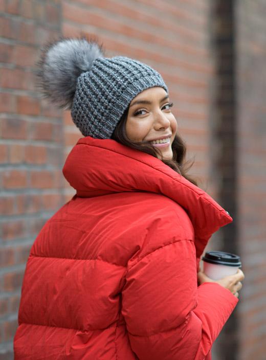 Classic Beanie with Faux Fur Pom in Dim Grey