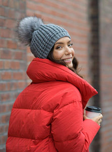 Classic Beanie with Faux Fur Pom in Dim Grey