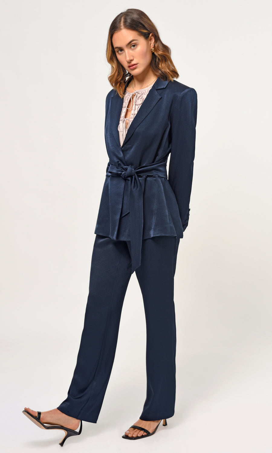 Katherine Waist Tie Blazer in Navy