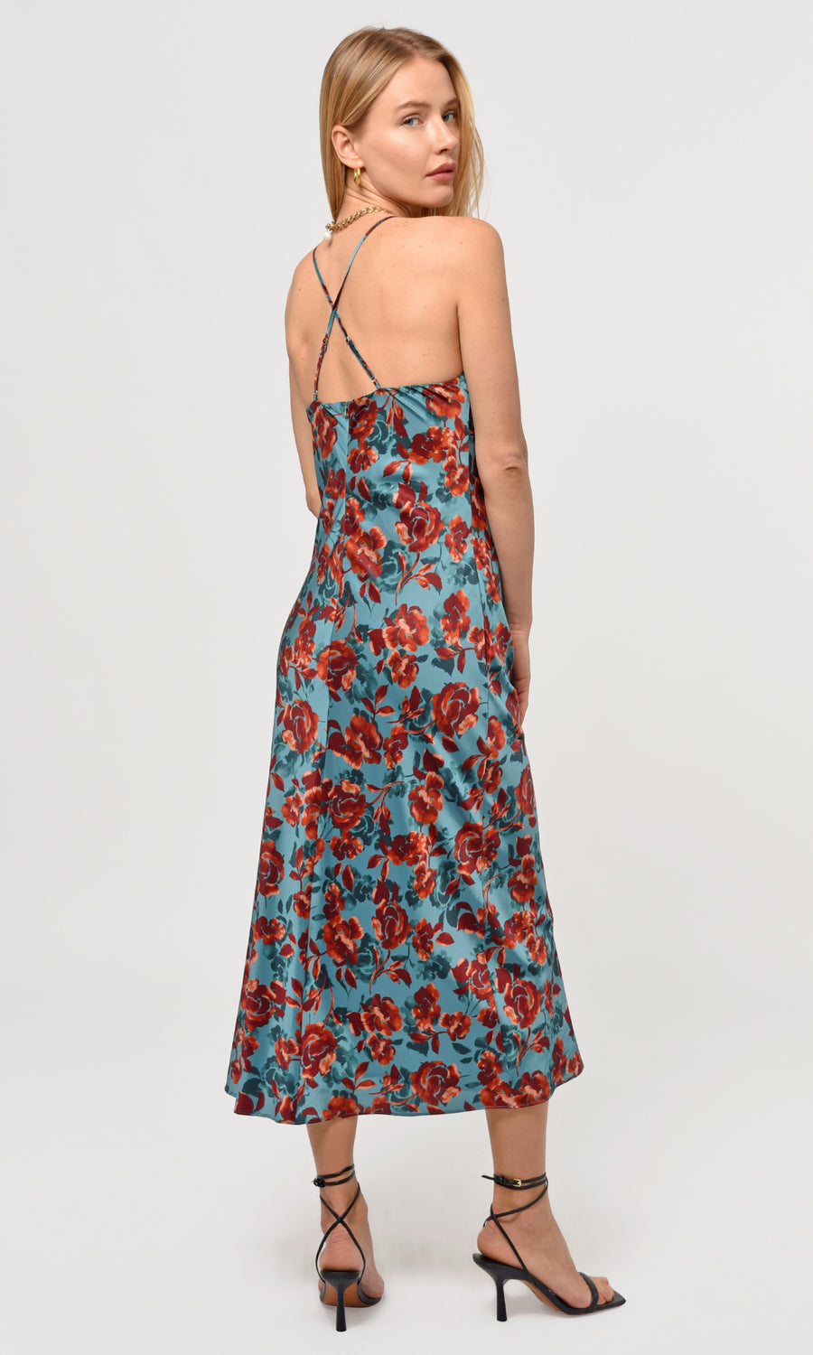 Valencia Eco Satin Slip Dress in Misty Blue