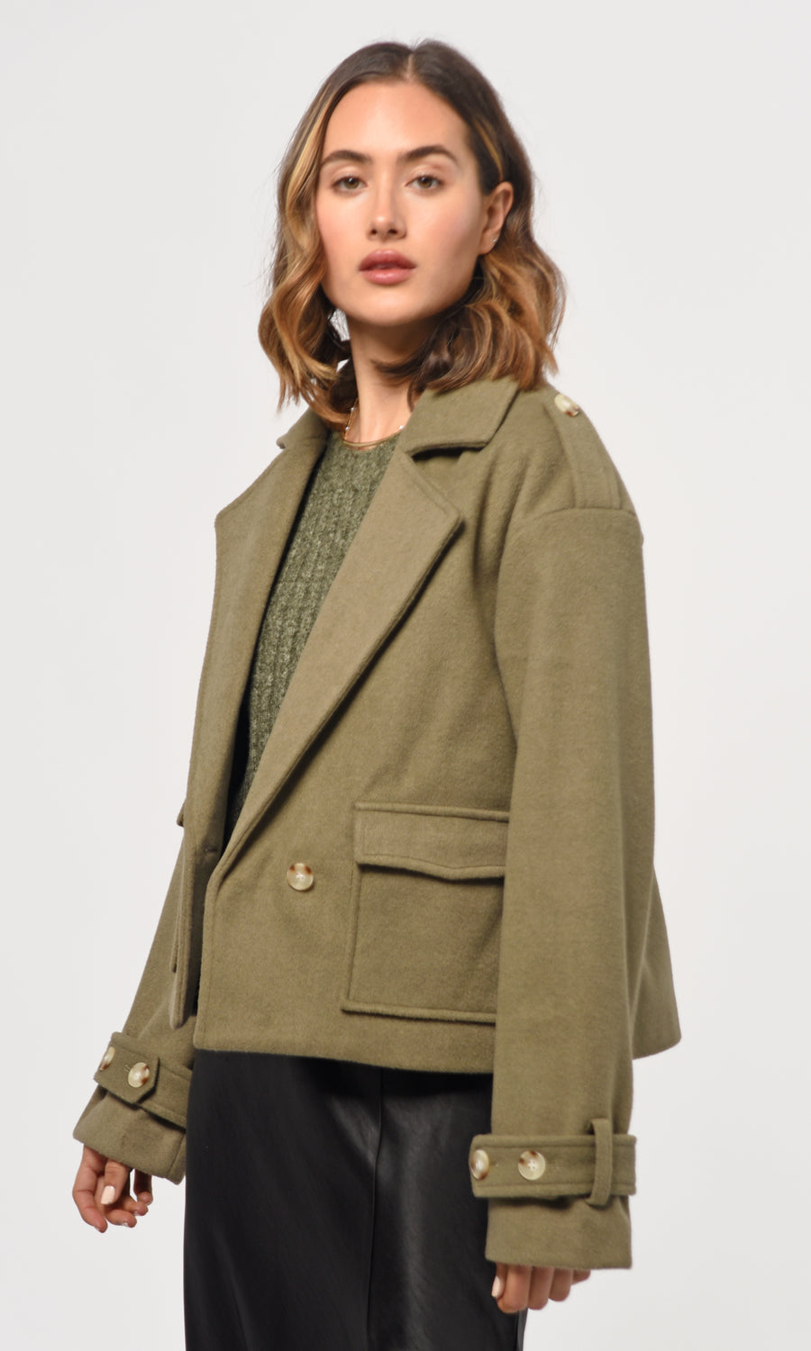 Phillips Brushed Wool Blend Jacket in Olive